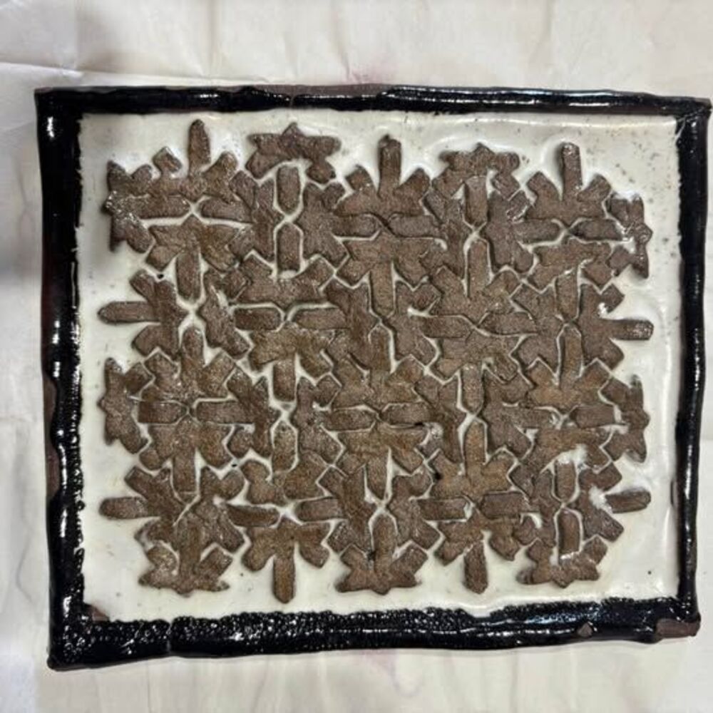 Vintage Handmade Studio Pottery Ceramic Tile Trivet Abstract Floral Signed